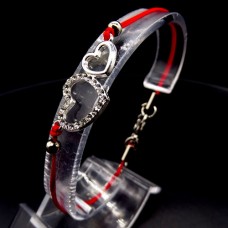Bracelet amulet red thread "Double heart" metal color: silver, size: 17-18cm+4