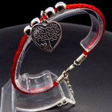 Bracelet red thread amulet against the evil eye with a pendant *tree of life heart* metal color: silver, eco-silk thread with carabiner, length: 18cm + 4cm