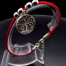 Bracelet red thread amulet against the evil eye with a pendant *The tree of Life* metal color: silver, eco-silk thread with carabiner, length: 18cm + 4cm