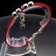 Bracelet red thread amulet against the evil eye with a pendant *LOVE* metal color: silver, eco-silk thread with carabiner, length: 18cm + 4cm
