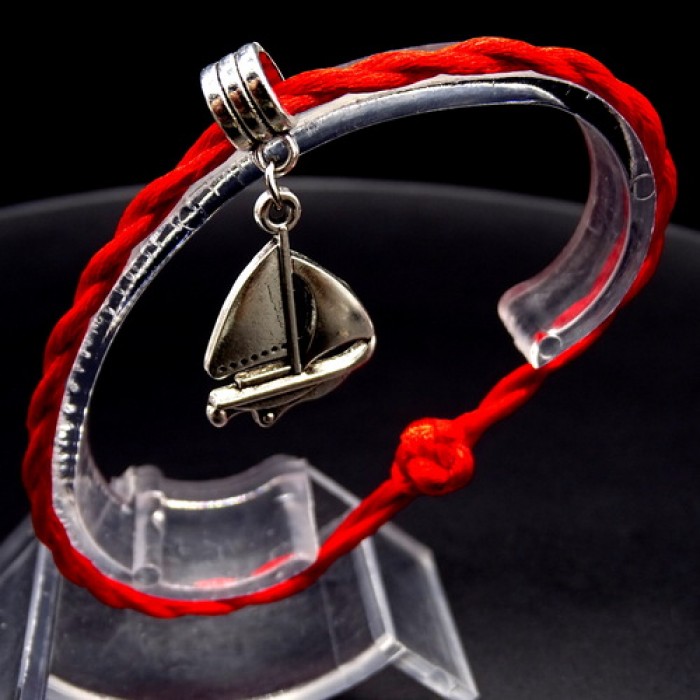 Bracelet red thread amulet against the evil eye with a pendant *sailboat* metal color: silver, size: universal 12-19cm