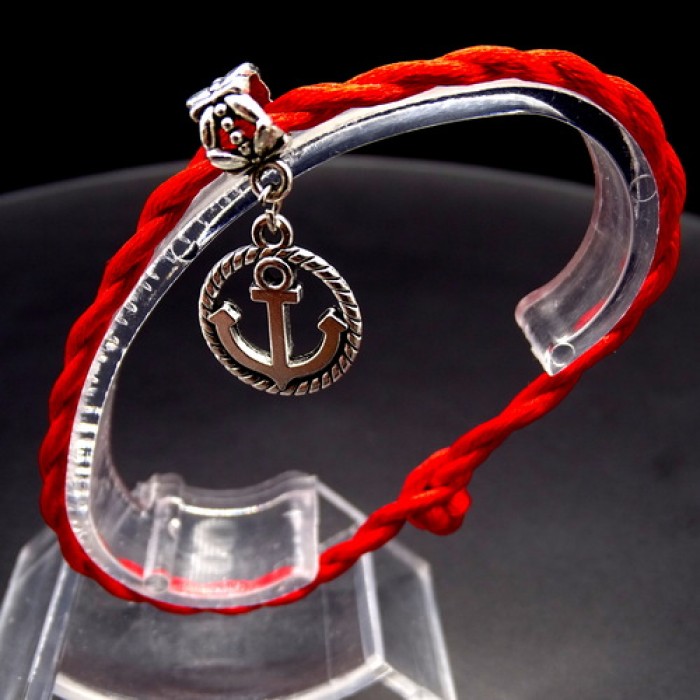 Bracelet red thread amulet against the evil eye with a pendant *Anchor* metal color: silver, size: universal 12-19cm