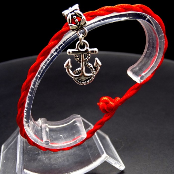 Bracelet red thread amulet against the evil eye with a pendant *Anchor* metal color: silver, size: universal 12-19cm