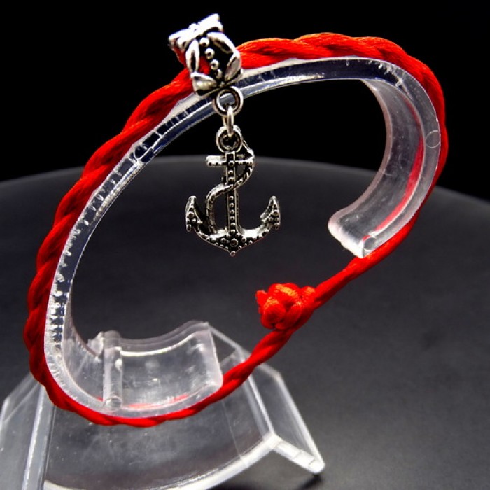Bracelet red thread amulet against the evil eye with a pendant *Anchor* metal color: silver, size: universal 12-19cm
