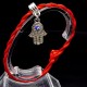 Bracelet red thread amulet against the evil eye with a pendant with rhinestones *Hamsa - Hand of Fatima* metal color: silver, size: universal 12-19cm