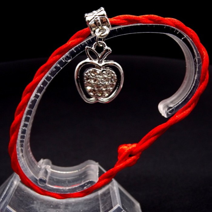Bracelet red thread amulet against the evil eye with a pendant with rhinestones *Apple* metal color: silver, size: universal 12-19cm
