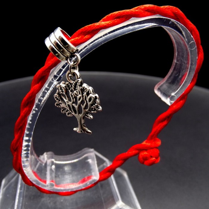 Bracelet red thread amulet against the evil eye with a pendant *The tree of Life* metal color: silver, size: universal 12-19cm