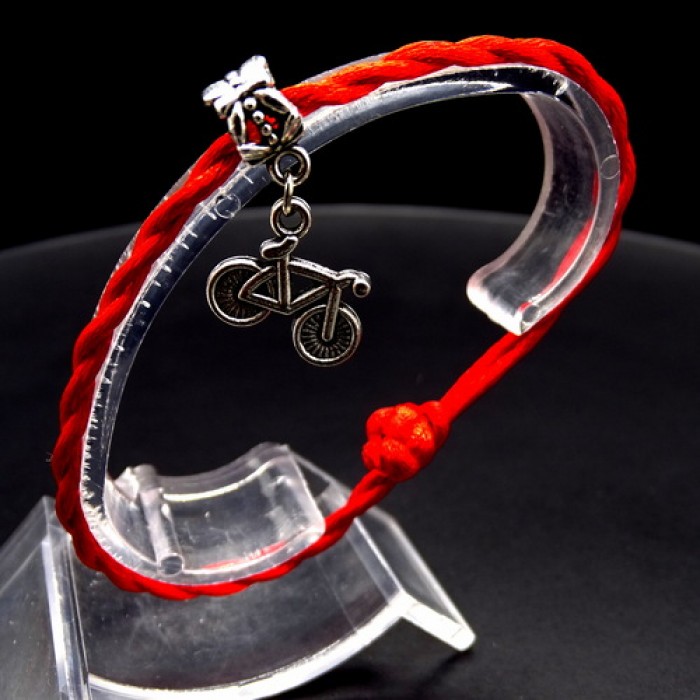 Bracelet red thread amulet against the evil eye with a pendant *Bike* metal color: silver, size: universal 12-19cm