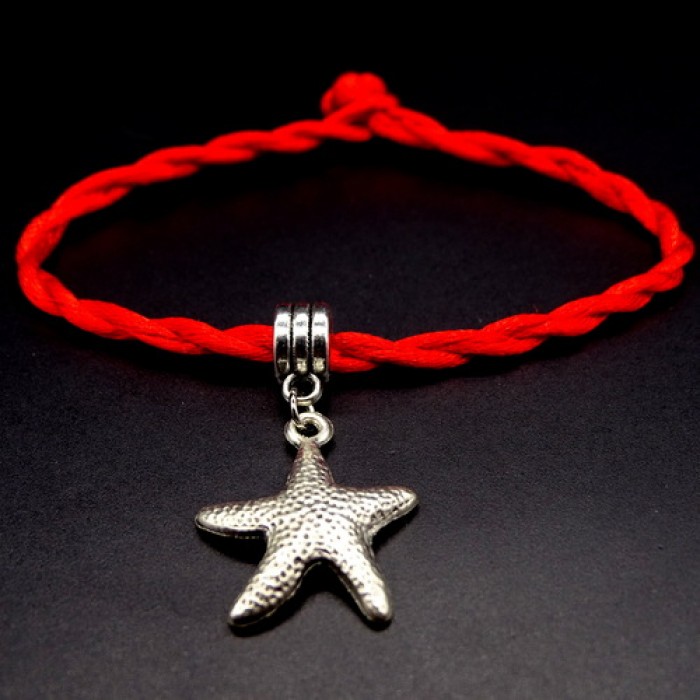 Bracelet red thread amulet against the evil eye with a pendant *Starfish* metal color: silver, size: universal 12-19cm