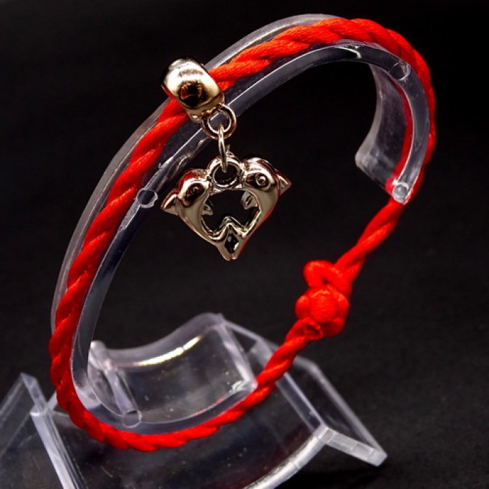Bracelet red thread amulet against the evil eye with a pendant *Two Dolphins* plastic color: gold, size: universal 12-19cm