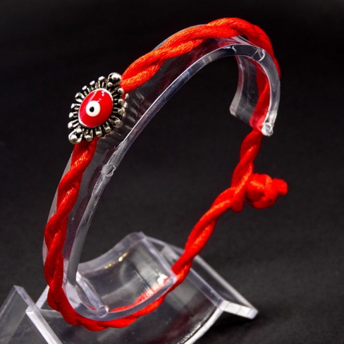 Bracelet red thread amulet against evil eye with pendant *Eye of Fatima* metal color: silver, size: universal 12-19cm