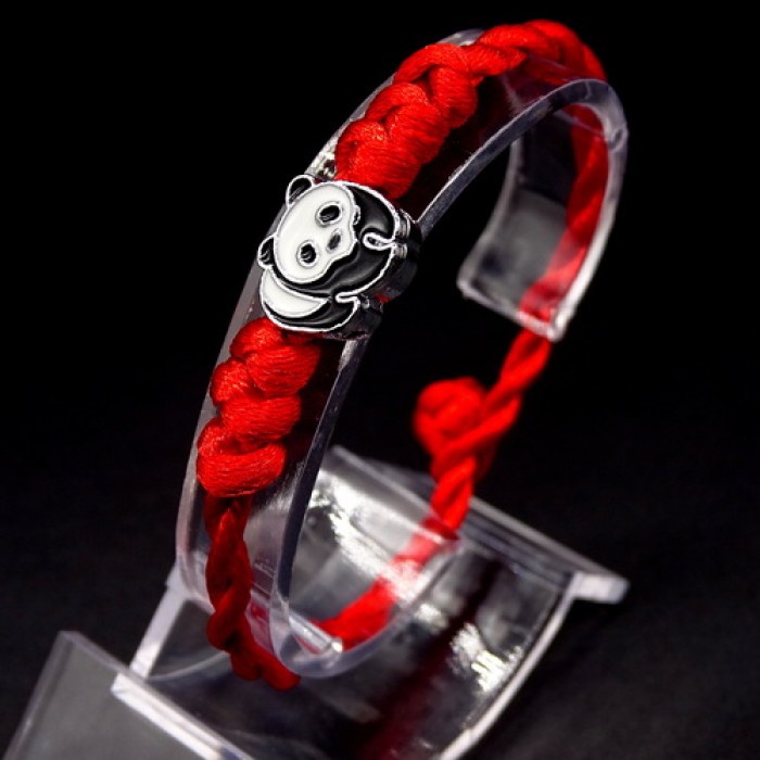 Bracelet red thread amulet against evil eye with pendant *Panda* metal color: silver, size: universal 12-17cm