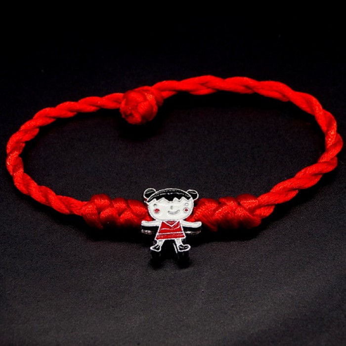 Bracelet red thread amulet against evil eye with pendant *Girl* metal color: silver, size: universal 12-17cm