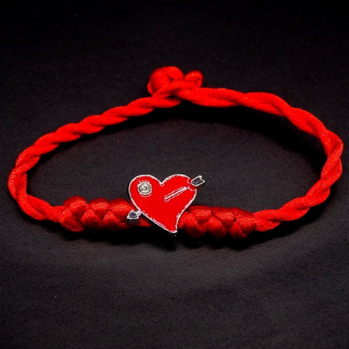 Bracelet red thread amulet against evil eye with pendant *Heart* metal color: silver, size: universal 12-17cm