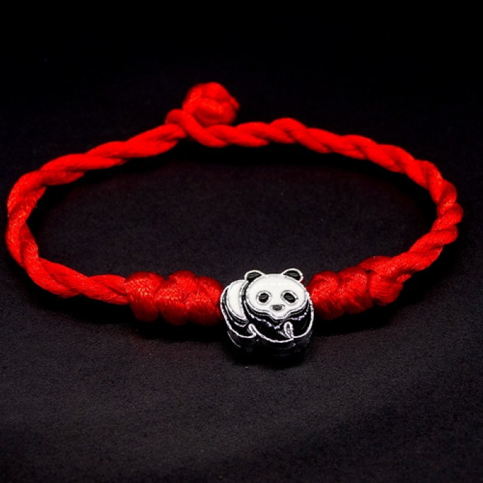 Bracelet red thread amulet against evil eye with pendant *Panda* metal color: silver, size: universal 12-17cm