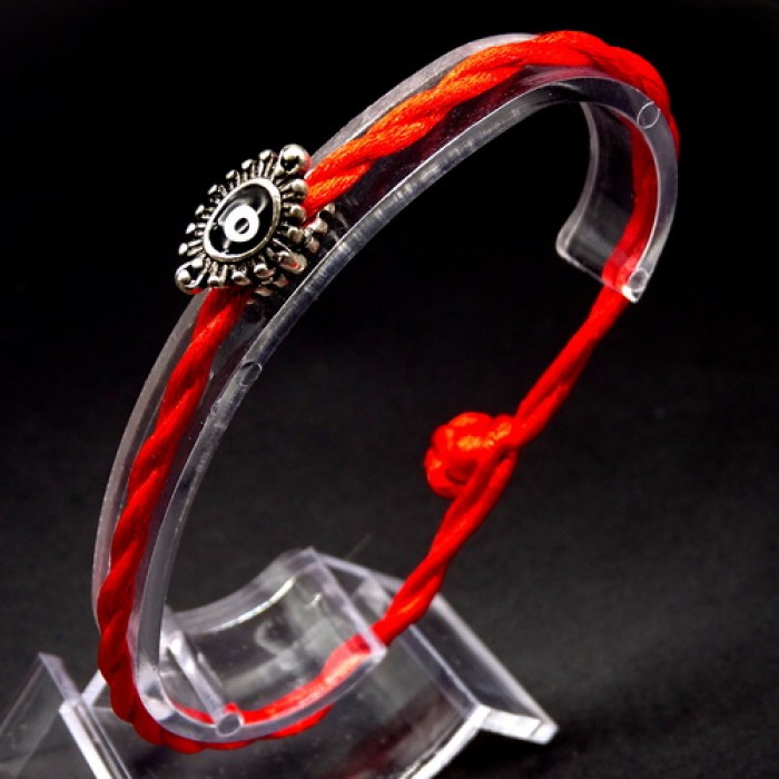 Bracelet red thread amulet against evil eye with pendant *Eye of Fatima* metal color: silver, size: universal 12-19cm