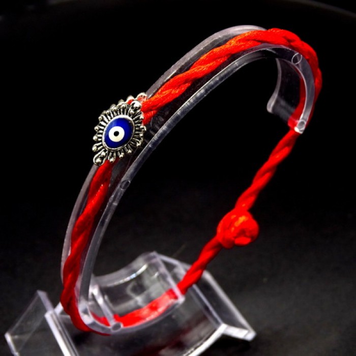 Bracelet red thread amulet against evil eye with pendant *Eye of Fatima* metal color: silver, size: universal 12-19cm