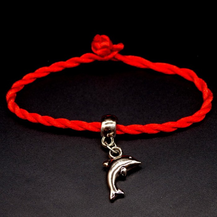 Bracelet red thread amulet against the evil eye with a pendant *Dolphin* plastic color: gold, size: universal 12-19cm