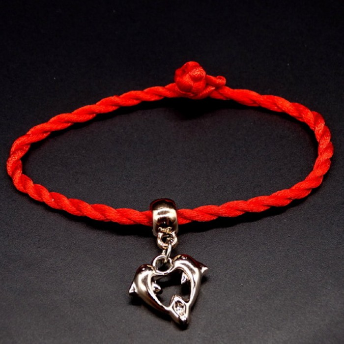Bracelet red thread amulet against the evil eye with a pendant *Two Dolphins* plastic color: gold, size: universal 12-19cm