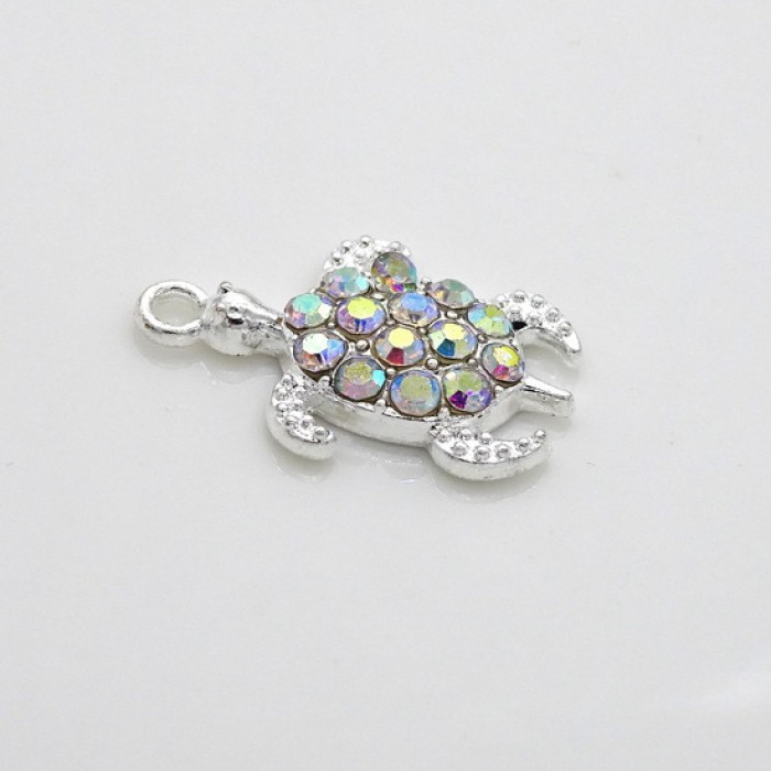 Metal pendant "Turtle" metal color: silver, rhinestone color: crystal