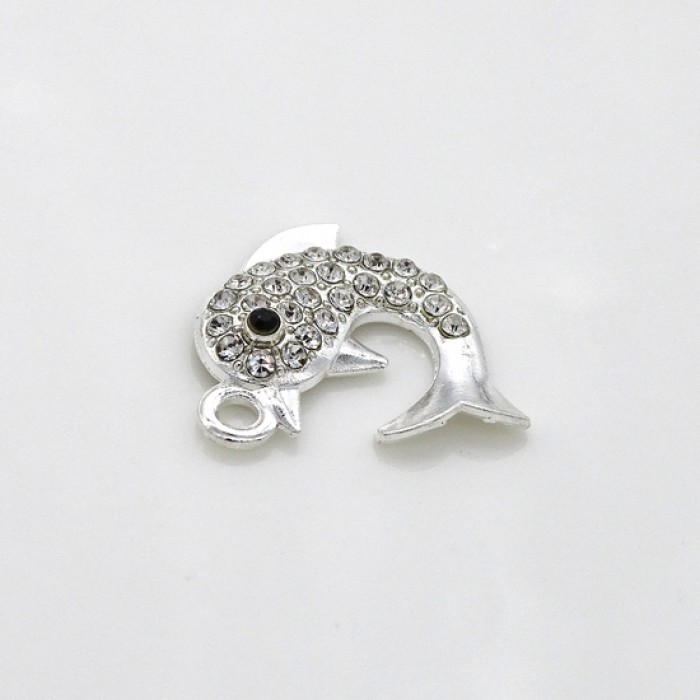 Metal pendant "Dolphin" metal color: silver, rhinestone color: crystal