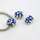 Bead "Charm" Barrel, Blue Enamel, Metal Color Silver, Size: 11x8mm, Hole 5mm