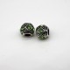 Euro Bead Charms Alloy + Rhinestones, Barrel, Color: Antique Silver, Rhinestone Color: Green, Size: 11x9mm, Hole: 5mm