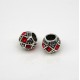 Euro Bead Charms Alloy + Rhinestones, Barrel, Colour: Antique Silver, Rhinestone Color: Red, Size: 11x9mm, Hole: 5mm