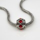 Euro Bead Charms Alloy + Rhinestones, Barrel, Colour: Antique Silver, Rhinestone Color: Red, Size: 11x9mm, Hole: 5mm