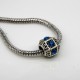 Euro Bead Charms Alloy + Rhinestones, Barrel, Colour: Antique Silver, Rhinestone Color: Blue, Size: 11x9mm, Hole: 5mm