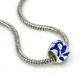 Bead "Charm" Barrel, Blue Enamel, Metal Color Silver, Size: 11x8mm, Hole 5mm