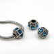 Euro Bead Charms Alloy + Rhinestones, Barrel, Colour: Antique Silver, Rhinestone Color: Blue, Size: 11x9mm, Hole: 5mm