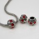 Euro Bead Charms Alloy + Rhinestones, Barrel, Colour: Antique Silver, Rhinestone Color: Red, Size: 11x9mm, Hole: 5mm