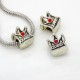 Euro Bead Charms Alloy + Rhinestones, Crown, Color: Antique Silver, Rhinestone Color: Red, Size: 14x12x9mm, Hole 5mm