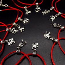 Bracelet red thread amulet against the evil eye with a pendant *Zodiac signs* metal color: silver, eco-silk thread with carabiner, length: 18cm + 4cm