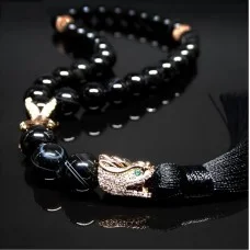 Golden Dragon rosary made of natural stone Black Agate