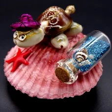 A shell magnet, a turtle with glasses on a comb with a colored bottle. Size: 7*6.5cm+-