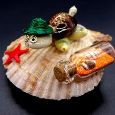 Shell magnet, turtle in glasses on a comb with a colored bottle. Size: 7*6.5cm+-