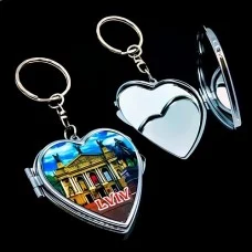 Keychain Lviv collage in the shape of a heart with a mirror
