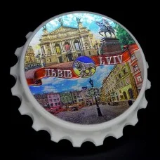 Магніт на холодильник Львів у вигляді кришки з відкривалкою