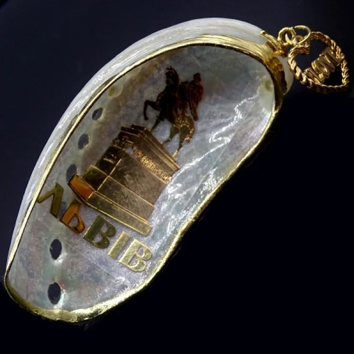 Magnet souvenir Lviv made of natural mother-of-pearl shell