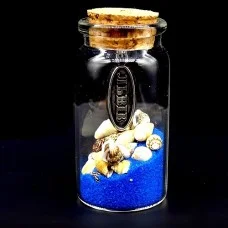 Glass bottle inside natural shell and colored sand plus metal sign Lviv, height 7cm