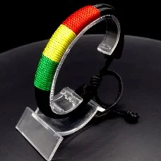 Rastaman leather bracelet with colored weave, universal size:17cm+