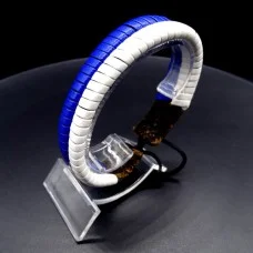 Double leather bracelet with colored weaving, universal size: 20cm+