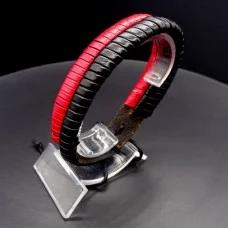 Double leather bracelet with colored weaving, universal size: 20cm+