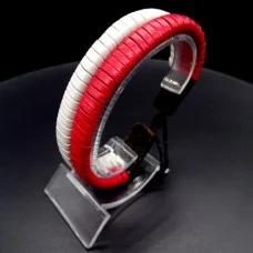 Double leather bracelet with colored weaving, universal size: 20cm+