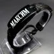 Named men's leather bracelet * MAKSIM * color black genuine leather, universal size from 18-21cm