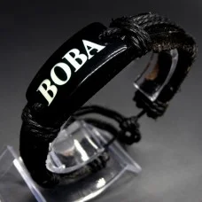 Named men's leather bracelet * VOVA * color black genuine leather, universal size from 18-21cm