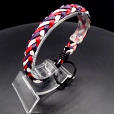 Leather bracelet with colored braid, universal size: 17cm+