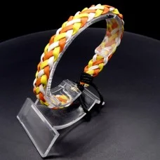 Leather bracelet with colored braid, universal size: 17cm+